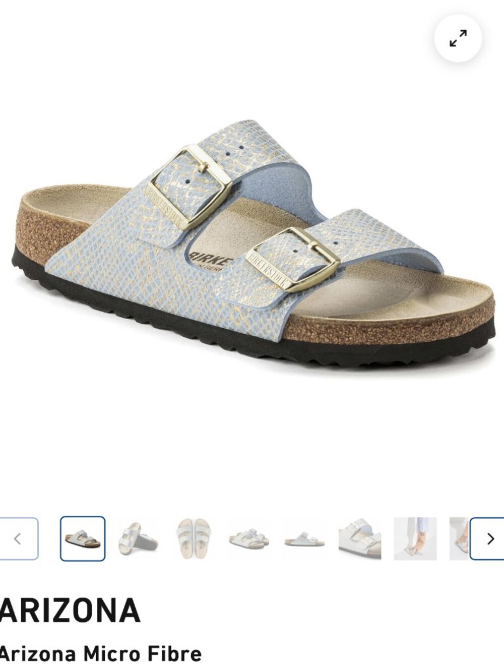 Birkenstock Arizona Shiny Python Two-Strap Dusty Blue Slide Sandal Size: EU36